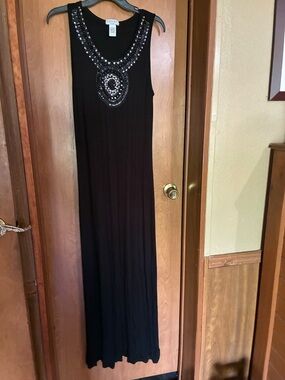 Carmen Black Embellished Sleeveless Maxi Dress Size Large Bling